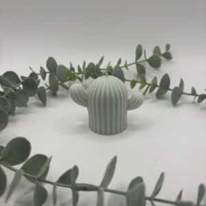 Een licht groene kaars in de vorm van cactus met twee armen.