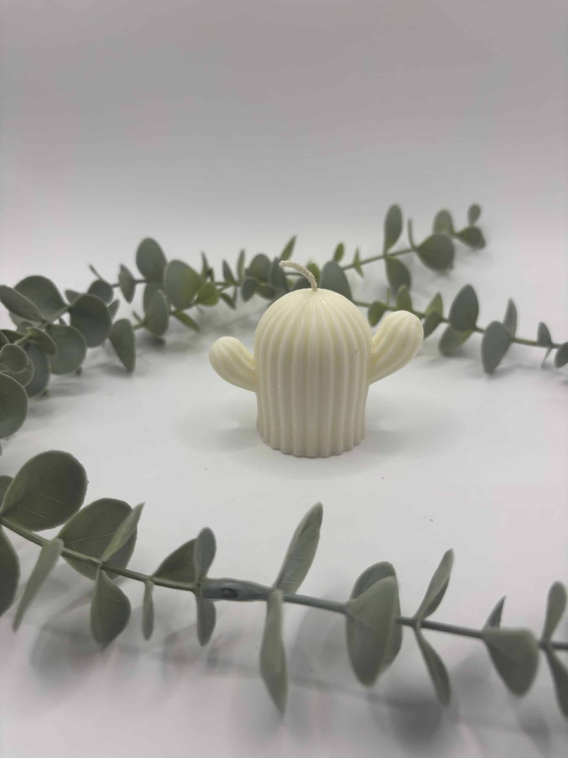 Een witte kaars in de vorm van cactus met twee armen.